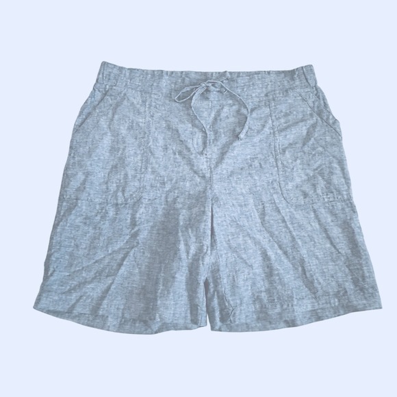 Talbots Pants - TALBOTS women's blue chambray linen cotton bermuda lenght shorts elastic waist 6